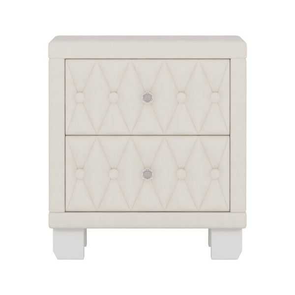 English Elm Elegant Velvet Upholstered Nightstand with Crystal Knobs and Button Tufted Drawer Fronts N733P484981A