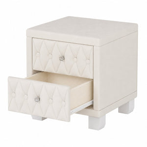 English Elm Elegant Velvet Upholstered Nightstand with Crystal Knobs and Button Tufted Drawer Fronts N733P484981A