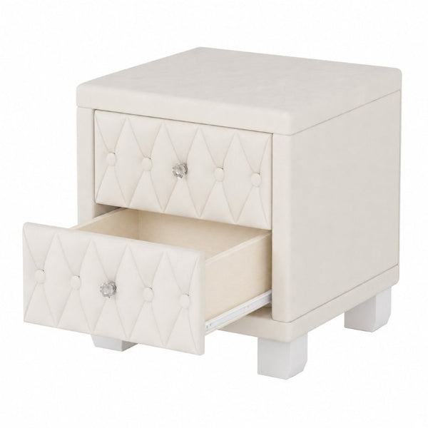 English Elm Elegant Velvet Upholstered Nightstand with Crystal Knobs and Button Tufted Drawer Fronts N733P484981A