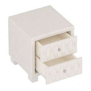 English Elm Elegant Velvet Upholstered Nightstand with Crystal Knobs and Button Tufted Drawer Fronts N733P484981A