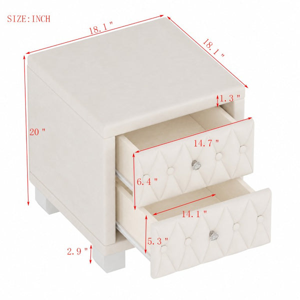 English Elm Elegant Velvet Upholstered Nightstand with Crystal Knobs and Button Tufted Drawer Fronts N733P484981A