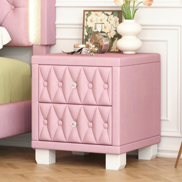 English Elm Elegant Velvet Button Tufted Nightstand with Crystal Knobs for Glam Bedroom Decor N733P484981H