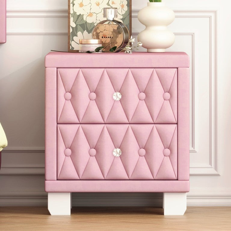 English Elm Elegant Velvet Button Tufted Nightstand with Crystal Knobs for Glam Bedroom Decor N733P484981H