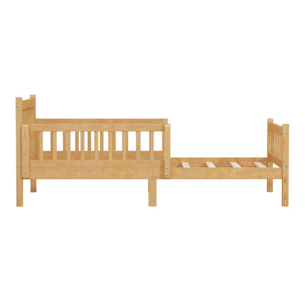 English Elm Twin Pine Platform Bed for Kids with Slat Headboard and Removable Safety Rails N733P525620N