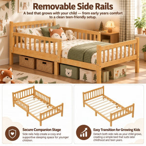 English Elm Twin Pine Platform Bed for Kids with Slat Headboard and Removable Safety Rails N733P525620N