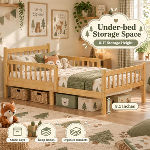 English Elm Twin Pine Platform Bed for Kids with Slat Headboard and Removable Safety Rails N733P525620N