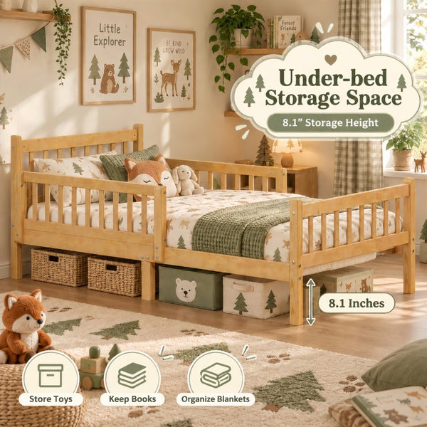 English Elm Twin Pine Platform Bed for Kids with Slat Headboard and Removable Safety Rails N733P525620N