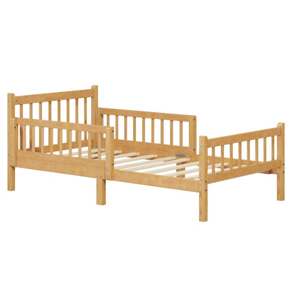 English Elm Twin Pine Platform Bed for Kids with Slat Headboard and Removable Safety Rails N733P525620N