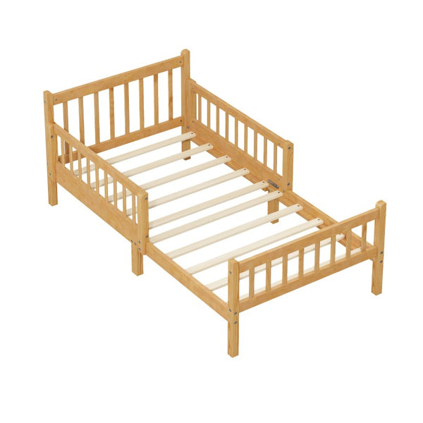 English Elm Twin Pine Platform Bed for Kids with Slat Headboard and Removable Safety Rails N733P525620N