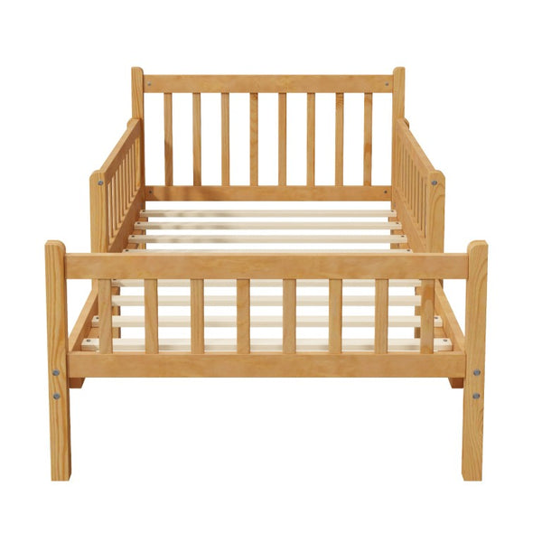 English Elm Twin Pine Platform Bed for Kids with Slat Headboard and Removable Safety Rails N733P525620N