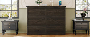 English Elm Full Size Farmhouse Murphy Cabinet Bed with Storage Drawer and Built-in Charging Station N733S361798G
