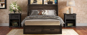 English Elm Full Size Farmhouse Murphy Cabinet Bed with Storage Drawer and Built-in Charging Station N733S361798G