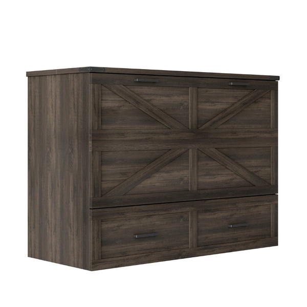 English Elm Full Size Farmhouse Murphy Cabinet Bed with Storage Drawer and Built-in Charging Station N733S361798G