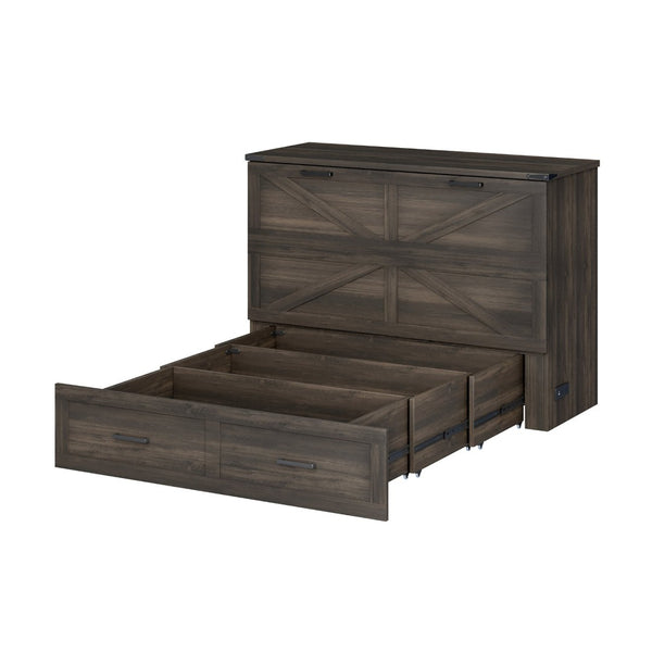 English Elm Full Size Farmhouse Murphy Cabinet Bed with Storage Drawer and Built-in Charging Station N733S361798G