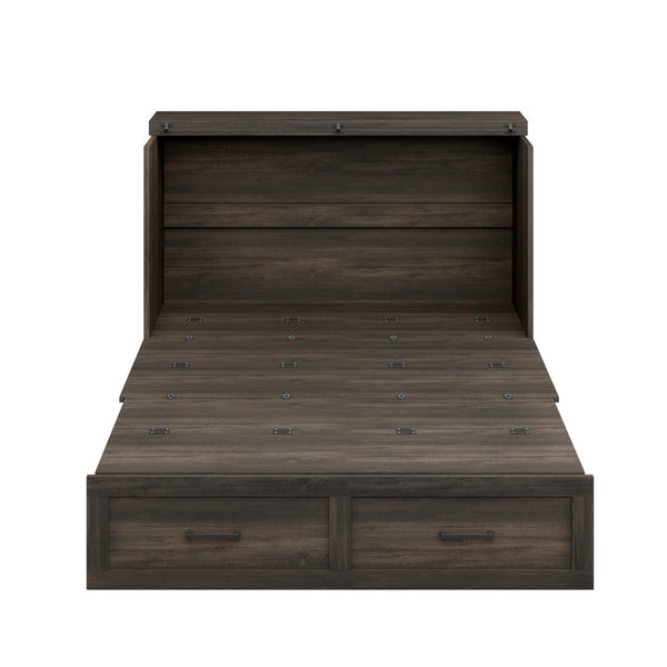 English Elm Full Size Farmhouse Murphy Cabinet Bed with Storage Drawer and Built-in Charging Station N733S361798G
