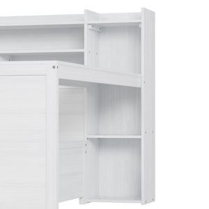 English Elm Wooden Full Bed with Built-in Desk Two Drawers and Side Shelves in Antique White N733S373385K