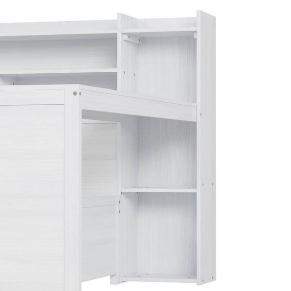 English Elm Wooden Full Bed with Built-in Desk Two Drawers and Side Shelves in Antique White N733S373385K