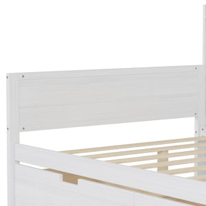 English Elm Wooden Full Bed with Built-in Desk Two Drawers and Side Shelves in Antique White N733S373385K