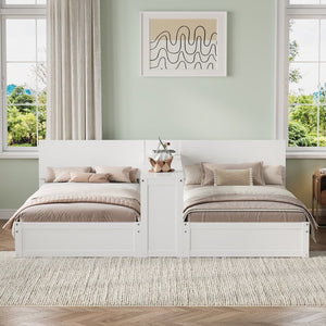 English Elm Twin Platform Bed with Built-In Desk Footboard Drawers and Walnut Wood Finish White 95.47 L x 77.5 W x 32 H N733S428694K