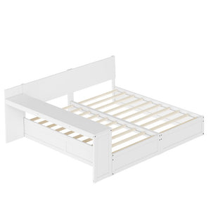 English Elm Twin Platform Bed with Built-In Desk Footboard Drawers and Walnut Wood Finish White 95.47 L x 77.5 W x 32 H N733S428694K
