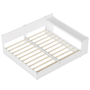 English Elm Twin Platform Bed with Built-In Desk Footboard Drawers and Walnut Wood Finish White 95.47 L x 77.5 W x 32 H N733S428694K