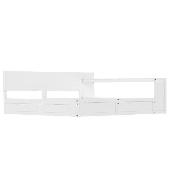 English Elm Twin Platform Bed with Built-In Desk Footboard Drawers and Walnut Wood Finish White 95.47 L x 77.5 W x 32 H N733S428694K