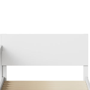 English Elm Twin Platform Bed with Built-In Desk Footboard Drawers and Walnut Wood Finish White 95.47 L x 77.5 W x 32 H N733S428694K