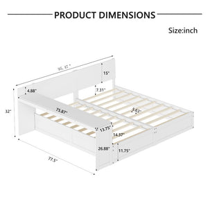 English Elm Twin Platform Bed with Built-In Desk Footboard Drawers and Walnut Wood Finish White 95.47 L x 77.5 W x 32 H N733S428694K