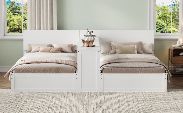 English Elm Twin Platform Bed with Built-In Desk Footboard Drawers and Walnut Wood Finish White 95.47 L x 77.5 W x 32 H N733S428694K