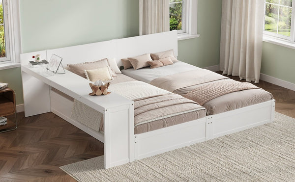 English Elm Twin Platform Bed with Built-In Desk Footboard Drawers and Walnut Wood Finish White 95.47 L x 77.5 W x 32 H N733S428694K
