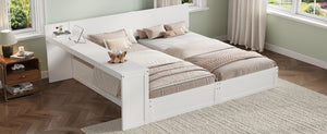 English Elm Twin Platform Bed with Built-In Desk Footboard Drawers and Walnut Wood Finish White 95.47 L x 77.5 W x 32 H N733S428694K
