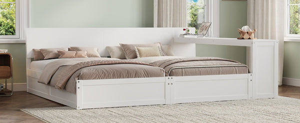 English Elm Twin Platform Bed with Built-In Desk Footboard Drawers and Walnut Wood Finish White 95.47 L x 77.5 W x 32 H N733S428694K