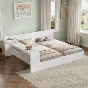 English Elm Twin Platform Bed with Built-In Desk Footboard Drawers and Walnut Wood Finish White 95.47 L x 77.5 W x 32 H N733S428694K