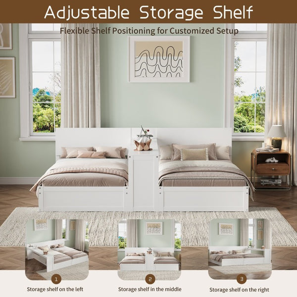 English Elm Twin Platform Bed with Built-In Desk Footboard Drawers and Walnut Wood Finish White 95.47 L x 77.5 W x 32 H N733S428694K
