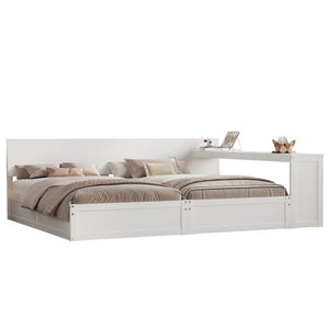 English Elm Twin Platform Bed with Built-In Desk Footboard Drawers and Walnut Wood Finish White 95.47 L x 77.5 W x 32 H N733S428694K