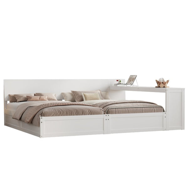 English Elm Twin Platform Bed with Built-In Desk Footboard Drawers and Walnut Wood Finish White 95.47 L x 77.5 W x 32 H N733S428694K