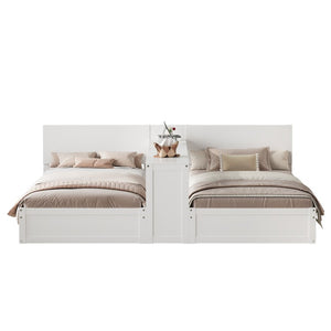 English Elm Twin Platform Bed with Built-In Desk Footboard Drawers and Walnut Wood Finish White 95.47 L x 77.5 W x 32 H N733S428694K