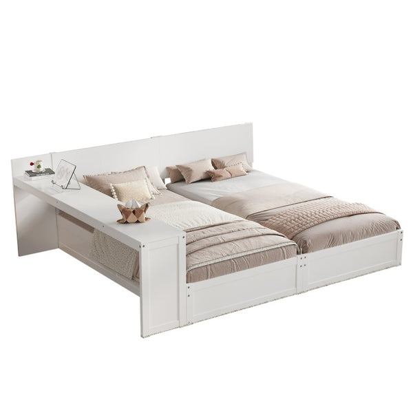 English Elm Twin Platform Bed with Built-In Desk Footboard Drawers and Walnut Wood Finish White 95.47 L x 77.5 W x 32 H N733S428694K