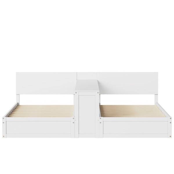 English Elm Twin Platform Bed with Built-In Desk Footboard Drawers and Walnut Wood Finish White 95.47 L x 77.5 W x 32 H N733S428694K