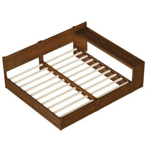 English Elm Twin Platform Bed Set with Adjustable Shared Desk Walnut Rubberwood Kids Room N733S428694L