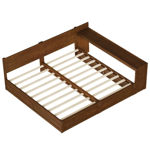 English Elm Twin Platform Bed Set with Adjustable Shared Desk Walnut Rubberwood Kids Room N733S428694L