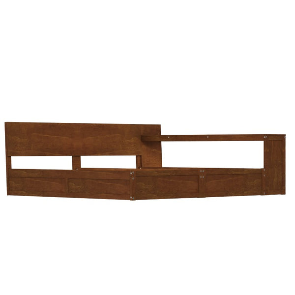 English Elm Twin Platform Bed Set with Adjustable Shared Desk Walnut Rubberwood Kids Room N733S428694L