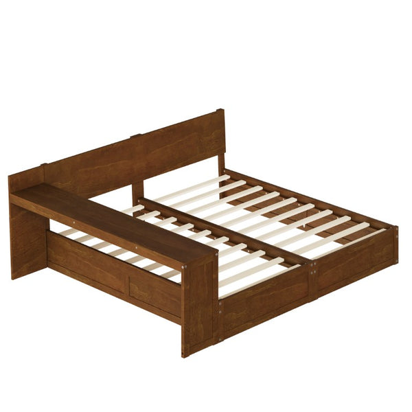 English Elm Twin Platform Bed Set with Adjustable Shared Desk Walnut Rubberwood Kids Room N733S428694L
