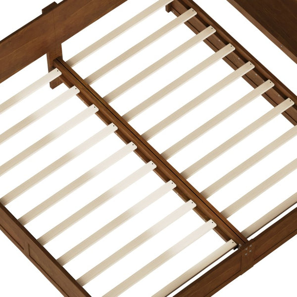 English Elm Twin Platform Bed Set with Adjustable Shared Desk Walnut Rubberwood Kids Room N733S428694L
