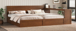 English Elm Twin Platform Bed Set with Adjustable Shared Desk Walnut Rubberwood Kids Room N733S428694L