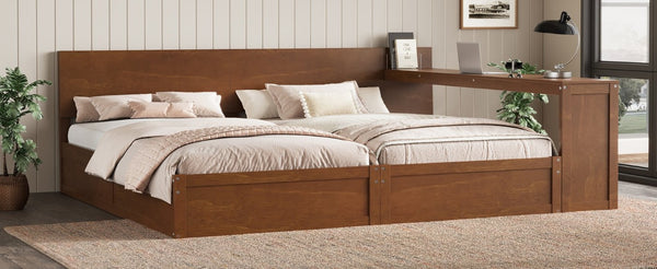 English Elm Twin Platform Bed Set with Adjustable Shared Desk Walnut Rubberwood Kids Room N733S428694L