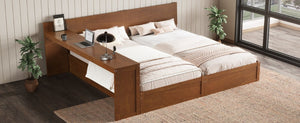 English Elm Twin Platform Bed Set with Adjustable Shared Desk Walnut Rubberwood Kids Room N733S428694L
