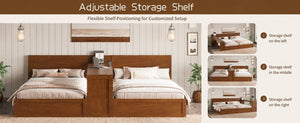 English Elm Twin Platform Bed Set with Adjustable Shared Desk Walnut Rubberwood Kids Room N733S428694L