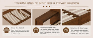 English Elm Twin Platform Bed Set with Adjustable Shared Desk Walnut Rubberwood Kids Room N733S428694L