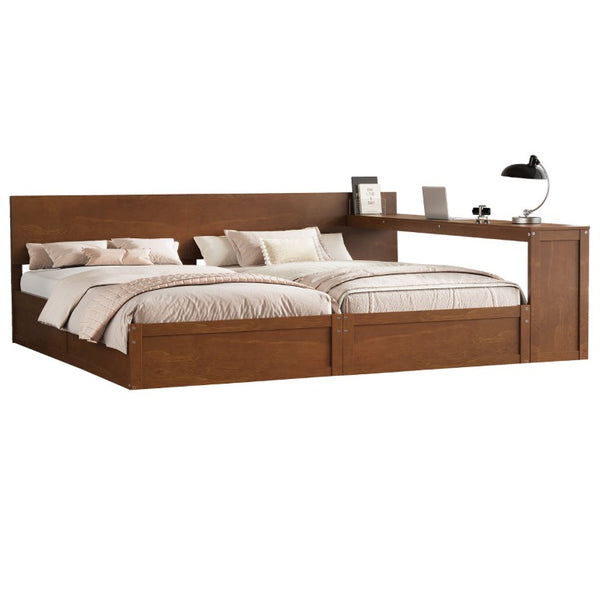 English Elm Twin Platform Bed Set with Adjustable Shared Desk Walnut Rubberwood Kids Room N733S428694L